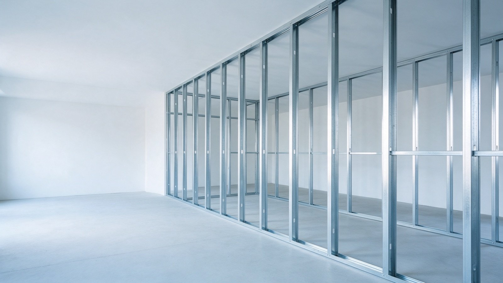Muro en construcción: estructura de perfiles de acero galvanizado